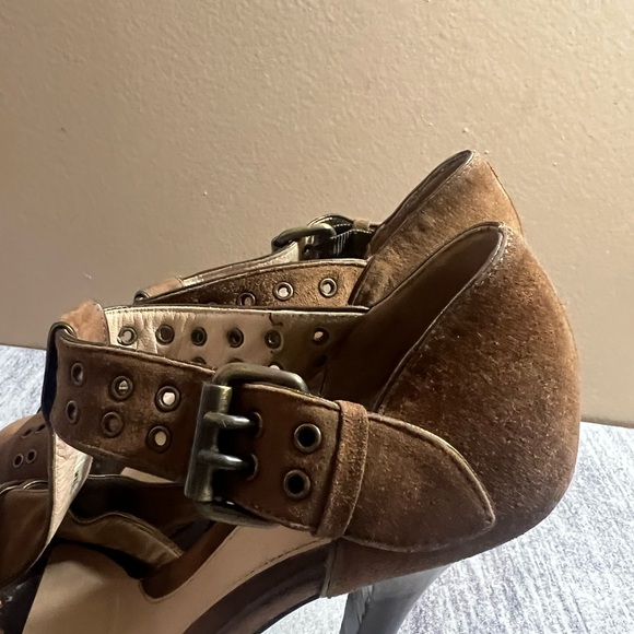 Fendi Brown T-Bar Ankle-Strap Platform Sandals Size 37.5 Made in Italy - Picture 6 of 10